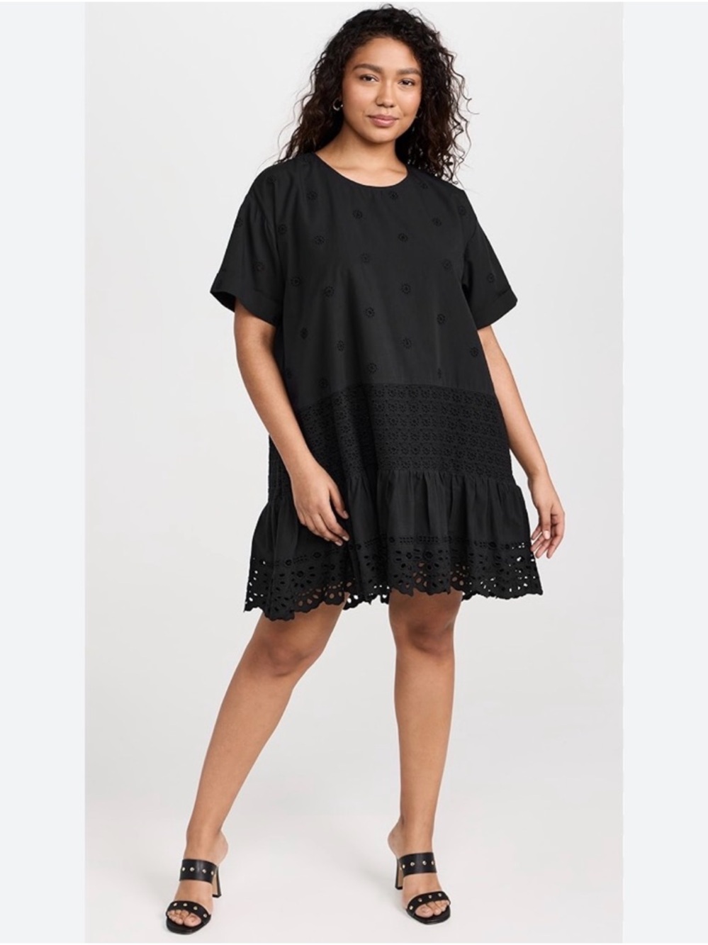 Sea New York Elysse Broderie Anglaise Cotton Mini Dress Black Women's Large - Picture 2 of 9